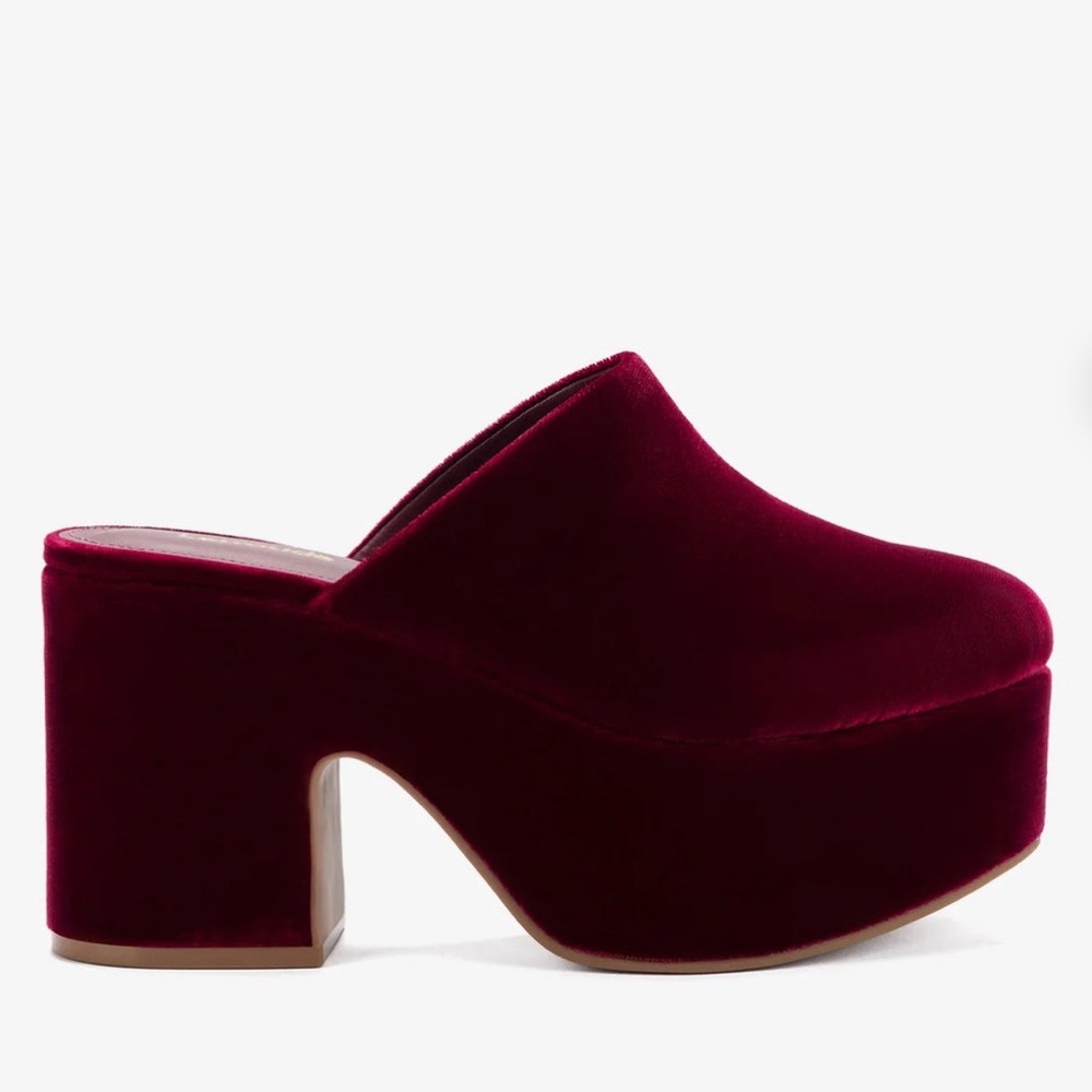 Larroude Velvet Platform Mules - Deep Red